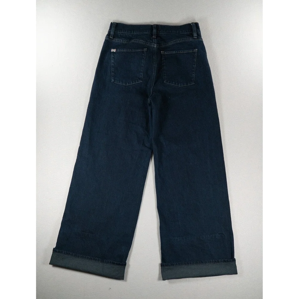 Alice + Olivia Trish Mid Rise Baggy Jeans Dark Rinse Wide Leg Cuff Denim 27